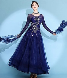 abordables -Robe de danse de salon moderne à manches longues pour femmes, tenue de compétition, tenue de spectacle