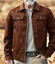preiswerte -Herren Imitat-Lederjacke Freizeitjacke Urlaub Täglich Winddicht Warm Tasche Frühling Herbst Einfach Mode Klassisch Revers Regulär Schwarz Khaki Jacken