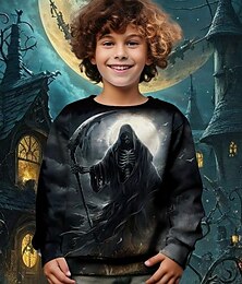 Недорогие -Хэллоуин Мальчики 3D Черепа Дракон Толстовка Длинный рукав Весна Осень Мода Классический Дети 4-12 лет Вырез под горло на открытом воздухе Повседневные Стандартный