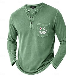 halpa -Miesten Henley-paita T-paita Tee Pitkähihainen Vintage Retro / vintage Vapaa-aika Tasku Kuvitettu Henley Kausaliteetti Kevät Syksy Kaikki vuodenajat Sininen Purppura Ruskea Henley T-paita