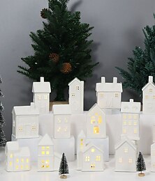 abordables -Veilleuse LED électronique creuse en céramique blanche pour Noël, luminaire décoratif d'intérieur, idéal pour un salon, une chambre à coucher, une cuisine, un bureau ou un bureau, avec 3 piles LR44