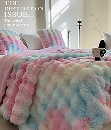 abordables -Couverture en fausse fourrure de lapin tie-dye Toscane, jeté en peluche épaisse double couche, couverture polaire à poils longs pour le bureau et la maison