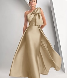 ieftine -Rochie de Seară A-Line Rochie Elegantă Formală Lungime până la Podea Fără Mâneci Un Umăr Nuntă de Toamnă Satin cu Fundițe