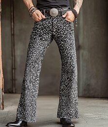 abordables -Homme Géométrique Plaid Motif Quadrillé Pantalon Disco Pantalons pattes d'éléphant des années 60 et 70 Taille Moyenne Western Vintage Rétro Extérieur Vacances Occasionnel Poches Latérales Pantalon