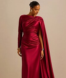 abordables -Fourreau / Colonne Robe de Soirée Élégant Robe de soirée Formel Mariage Longueur au sol manche longue Une Épaule Satin avec Plis 2025