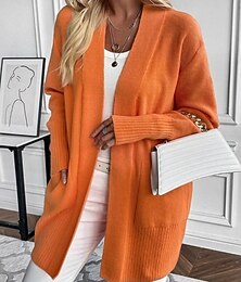 abordables -Femmes Pull Cardigan Élégant Mode Streetwear Couleur Unie Ouvert devant Tricoté manche longue Hauts Longs Tricoter Extérieur Quotidien Week-end Bleu Orange Automne Hiver