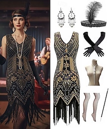 olcso -Retró Ordító 20-as évek 1920-as évek Déli Flapper ruha Ruhák Divatos jelmez Extra méret A nagy Gatsby Charleston Flitter Rojt Toll Jelmez Női Mindszentek napja Farsang Újév Álarcos mulatság Retro