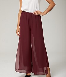 abordables -Femmes Culottes Jambe Large Pantalons à jambes droites Élégant Style Classique Occasionnel Longueur complète Taille moyenne Couleur Unie Taille Élastique Élastique Mariage Vacances Soirée Vin