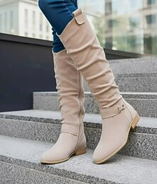Недорогие -Жен. Ботинки Ковбойские сапоги Замшевые туфли Сапоги с напуском Офис Повседневные Сапоги до колен Блочная пятка Круглый носок Винтаж На каждый день Удобная обувь Искусственная замша