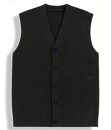 זול -בגדי ריקוד גברים אפוד סוודר סוודר שמלה וסט סריגים אפוד קרדיגן מצולע לִסְרוֹג חולצות רגילות כפתורים אחיד צווארון V אופנתי קלסי חופשה לבוש יומיומי ביגוד סתיו חורף שחור S M L