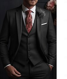 ieftine -A bărbaților Afaceri Costume de afaceri Rever Clasic Negru Albastru Închis Oficial Mată Fit adaptat Set 3 piese