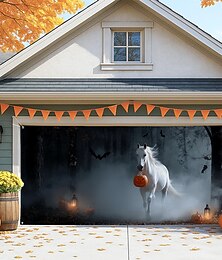 رخيصةأون -Halloween غطاء باب المرآب معلق كبير قرع حصان 3D الظلام بانك القوطية حفلة الخارج خلفيات التصوير يارد بيت مسكون ديكور المنزل