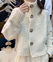 abordables -Femmes Pull Cardigan Mode Streetwear Occasionnel Couleur Unie Côtelé Col roulé Avec Poches Tricoté manche longue Hauts Réguliers Tricoter Extérieur Quotidien Week-end Noir Blanche Automne Hiver