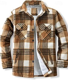 economico -Per uomo Giacca Camicia Giacca in Pile Vacanza Quotidiano Caldo Tasca Autunno Inverno Plaid Moda Classico Bavero Regolare Cammello Nero Blu Arancione Marrone Giacca