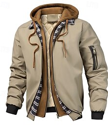 billiga -Herr Vardaglig jacka Hoodiejacka Anorak Semester Dagligen Håller värmen Ficka Höst Vinter Slät Mode Klassisk Huva Normal Svart Marinblå Kaki Jacka