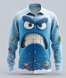 お買い得  -クリスマス 男性用 ３Ｄカトゥーン 笑顔 クリスマスプレゼント シャツ ボタンアップシャツ 長袖 おかしい アウトドア 祝日 春 秋 折襟 3Dプリント 襟付きシャツ ルビーレッド ブルー パープル グリーン