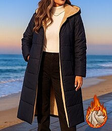 billige -Dame Hettegenser Turjakke Vinterfrakk Pufferjakke Termisk jakke Vinter utendørs Hold Varm Vindtett Fleecejakker Jakt Camping / fotturer / grotting Navyblå Kakifarget