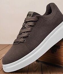 preiswerte -Braune Herren-Freizeit-Mesh-Sneaker mit weißer Sohle – bequeme modische Sportschuhe für Arbeit, Freizeit und Outdoor-Reisen