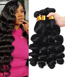 abordables -Mèches de cheveux brésiliens naturels ondulés (45, 45, 50, 50 cm, lot de 4 mèches) couleur 1B pour femmes