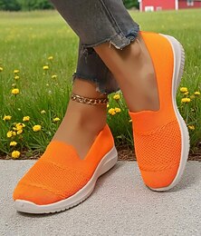 preiswerte -Damen-Sneaker zum Hineinschlüpfen in leuchtendem Orange aus Flyknit – leichte, atmungsaktive Wanderschuhe für den Alltag und zum Reisen