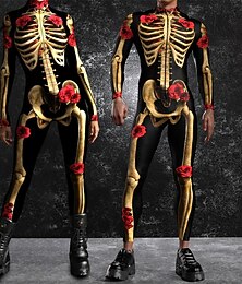 abordables -Crâne de squelette Halloween Costume de fête Combinaisons Combinaison Intégrale Costume de Carnaval Combinaison Intégrale Une Pièce Déguisement effrayant Enfant Adulte Homme Femmes Garçons Carnaval