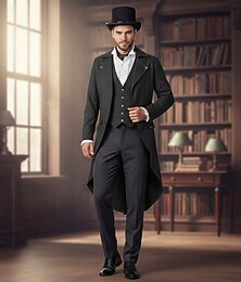 رخيصةأون -العصور الوسطى عصر النهضة Steampunk معطف 燕尾服 رئيس خدم يرتدي بذلة مصاصي الدماء النبيل ملابس تنكرية رجالي عيد الرعب مهرجان أداء LARP رن فير للبالغين معطف