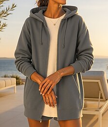 ieftine -Pentru femei Pulover cu glugă Haină de relaxare cu fermoar Cu buzunare Manșon Lung Topuri Îmbrăcăminte Atletică Toamnă Mată Exterior Călătorie Vacanță Echipament sportiv Îmbrăcăminte de Sport  Roșu