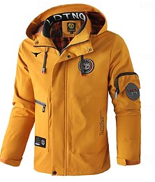 お買い得  -男性用 カウプリント ウィンドブレーカー フード付きジャケット パーカー 防水 防風 マルチポケット カジュアル アウトドア キャンピング＆ハイキング 取り外し可能なフード フルジップ スタイリッシュなコートアウター 秋 冬 スタンド 長袖 ブラック ホワイト イエロー