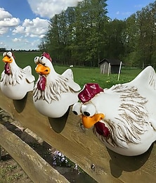 abordables -Décoration amusante de clôture de poule blanche – mignon &Ornement de jardin d'expression originale, figurine de poulet en résine imperméable pour cour, patio, décoration de clôture de ferme