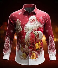 お買い得  -クリスマス 男性用 サンタクロース クリスマスツリー クリスマスの鐘 シャツ ボタンアップシャツ 長袖 おかしい アウトドア 祝日 春 秋 折襟 3Dプリント 襟付きシャツ 赤1 赤3 ルビーレッド 赤2
