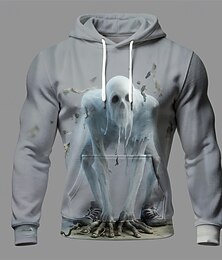 levne -Halloween Pánské Netvor Kapuce Módní Denní Kapuce Dovolená Párty Streetwear Šedá Šňůrky Kapsy Potisk Podzim Zima Návrhář
