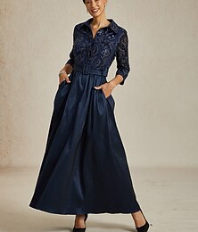 olcso -Női Maxiruha A vonalú ruha Fit and Flare ruha Elegáns Buli Előírásos Estély Paisley Háromnegyedes Állógallér Sötétkék Ősz Tél