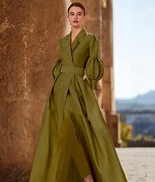 abordables -Ensemble  Costume Pantalon Mère de la Mariée Invitée de Mariage Élégant Décolleté en V Longueur de Sol Manches Longues avec Fronces Couleur Unie taille personnalisée gratuite