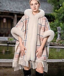 billiga -Pälssjalar och boleros Ledigt vardag Håller värmen Halvlång ärm Fladdermusärm Polyester Brudsjalar Med Tofs Till Speciellt Tillfälle Höst vinter