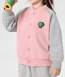 billiga -Barn Flickor Baseball jacka Ensfärgat Häftig Knappar Skola Täcka Ytterkläder 4 år + Höst Rodnande Rosa