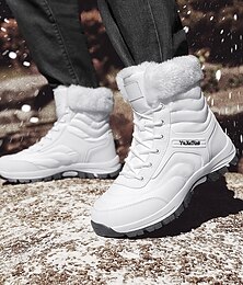 abordables -Botas de nieve cálidas con forro de piel para hombre con cierre de cordones, parte superior impermeable y aislante, suela antideslizante, calzado de invierno para exteriores para clima frío y uso informal.