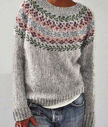 abordables -Pull Fair Isle pour femme, sweat-shirt, sweat-shirts, streetwear, décontracté, manches longues, col rond, régulier, imprimé vacances, noir, jaune, bleu, violet, gris clair, automne-hiver