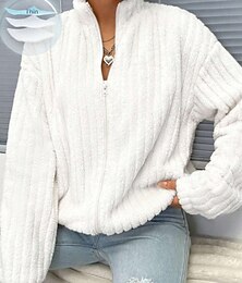 abordables -Femmes Pull Cardigan Streetwear Occasionnel Couleur Unie Col montant Fermeture éclair Tricoté manche longue Hauts Réguliers Tricoter Extérieur Fête Week-end Blanche Automne Hiver