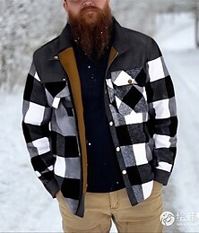 رخيصةأون -رجالي جاكيت شتوي سترة القميص سترة الصوف جاكيت كاجوال عطلة مناسب للبس اليومي الدفء جيب الصوف الخريف الشتاء منقوش موضة أناقة الشارع مرتفعة عادية أسود أحمر أخضر كوفي رمادي جاكتس