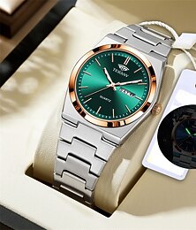 abordables -Un reloj de pulsera deportivo de cuarzo de estilo empresarial original con correa de aleación, resistente al agua IPX7, pantalla luminosa de fecha y día, caja.