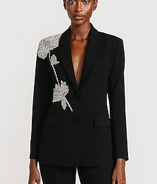 abordables -Femmes Blazer Manteau de sport Formel robe demoiselle d honneur Strass Élégant manche longue Revers crantés Simple Boutonnage
