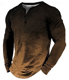 halpa -Miesten Henley-paita T-paidat Vintage paita Muoti Suunnittelija Mukava Paita Kuvitettu Kaltevuus Pitkähihainen Paita Sininen Punainen Ruskea ulko- Kausaliteetti Päivittäin Henley 봄 & Syksy Vaatetus
