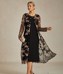 preiswerte -Damen Spitzentops Blumen Elegant Stilvoll Langarm Rundhalsausschnitt Lange Oberteile Abendgesellschaft Semi-Formal Strandhochzeit Pailletten Schwarz Frühling Herbst Winter