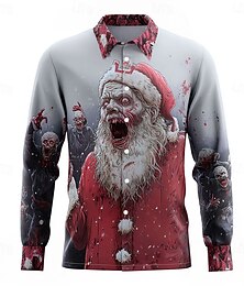 economico -Halloween Per uomo Babbo Natale Zombi Horror Camicia Camicia con Bottoni Manica Lunga Gotico punk oscuro All'aperto Ferie Estate Primavera Collo ripiegato Stampa 3D camicie con colletto Grigio chiaro