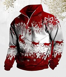 お買い得  -クリスマス 男性用 各 スノーフレーク柄 ジップポロシャツ 長袖 ポロシャツ ラペル カジュアル アウトドア フェスティバル衣装 3Dプリント 秋 冬 ブラック ルビーレッド グリーン