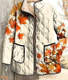 preiswerte -Damen Steppjacke Warm Leicht Druck Elegant Aktiv Täglich Blumen Outdoor Urlaub Heim Lässig Lang Stehkragen Normale Passform Langarm Oberbekleidung Hellgelb Orange Beige Herbst Winter