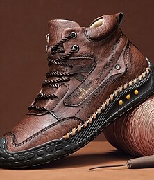abordables -Botas casuales marrones de caña alta para hombre con diseño de cordones, suela suave y cómoda, zapatos duraderos para caminar al aire libre para otoño, invierno y uso diario.