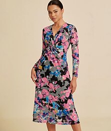 preiswerte -Damen Weiblich Etui-Kleid Druckkleid Midikleid Regenbogen Langarm Sommer Frühling V Ausschnitt Modern S M L