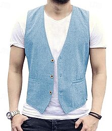 economico -Per uomo Gilet Gilet di lino Vacanza Feste Affari Moda Casual Primavera Autunno Tasca Bottoni Misto Lino-Cotone Confortevole Semplice Monopetto Un Bottone Scollo a V Vestibilità regolare Nero Bianco
