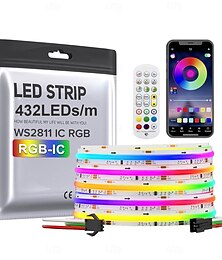 baratos -Fita de LED RGB Smart IC COB endereçável, 16,4 pés, 12 V, faixa de luz colorida, fita flexível multicolorida com controle por aplicativo/modo de música para TV, quarto, festa, decoração faça você